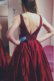burgundy prom dress long v neck beading formal evening gown