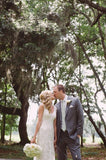 elegant lace appliques sheath wedding dress with keyhole back