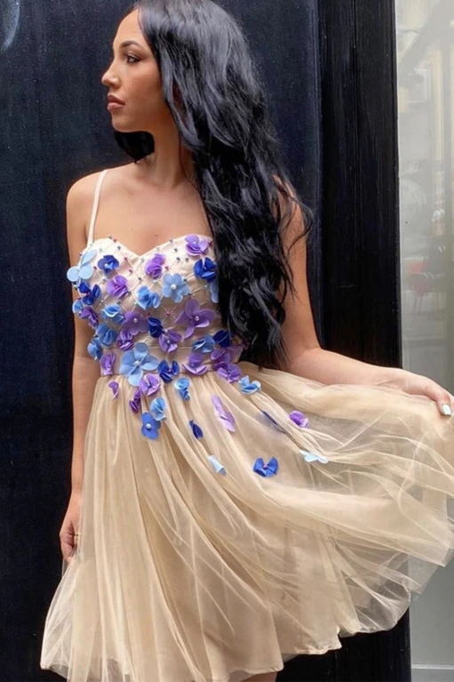 sweetheart homecoming dress a line handmade flowerd short prom dress
