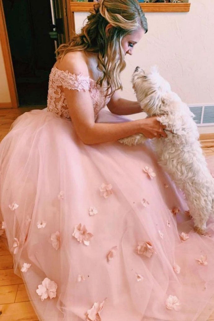 pink two piece prom dress with appliques elegant lace tulle formal dress