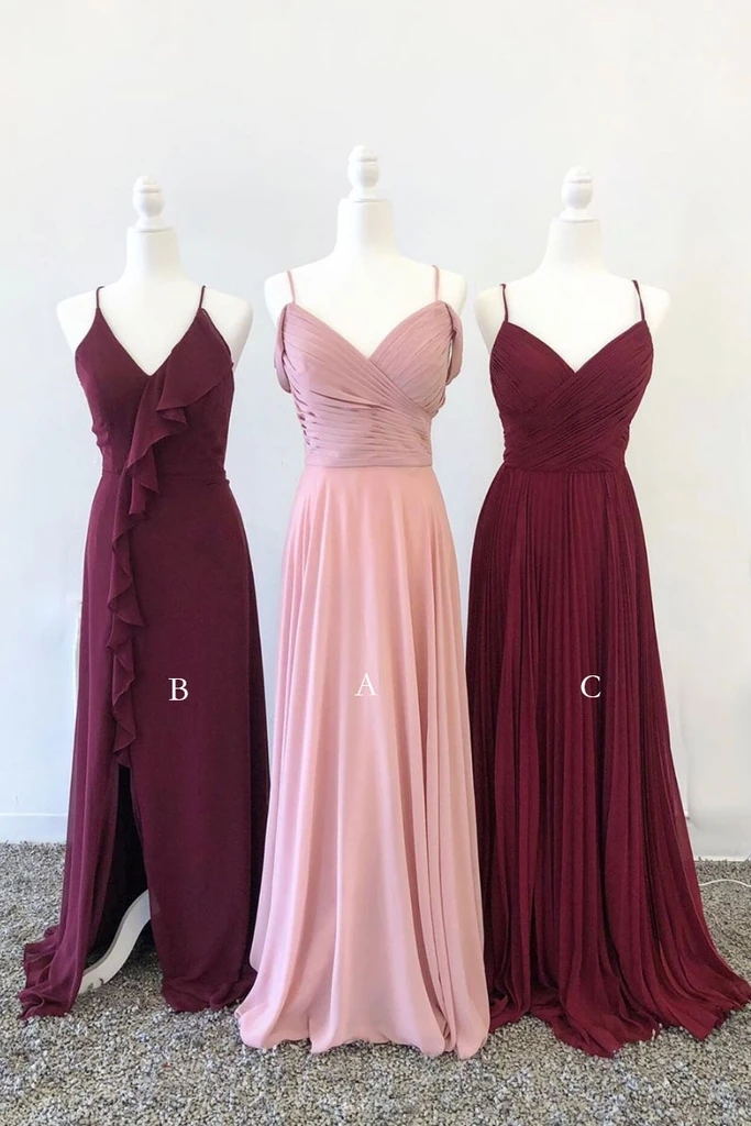 simple chiffon long bridesmaid dresses with ruched