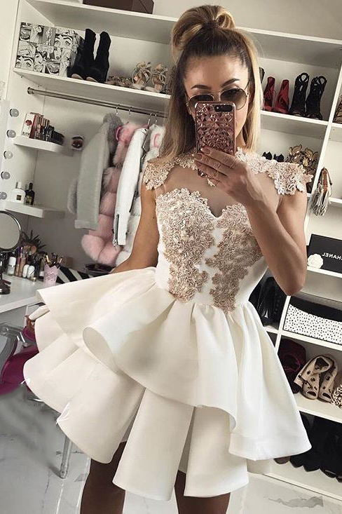 high neck short prom dresses appliques cocktail party dresses