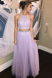 Halter Backless Lilac Two Piece Prom Dress with Beading MP777