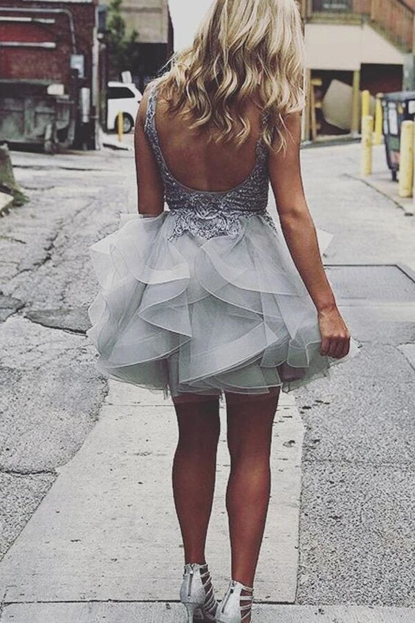 princess lace appliques dark green homecoming dress with flounced