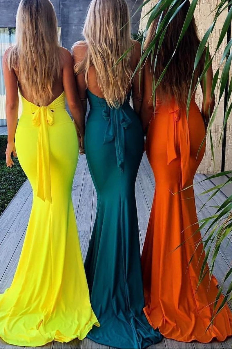 Sexy mermaid backless bridesmaid dress, deep v-neck halter bridesmaid dress gb387