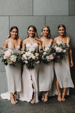 Slinky Slip Ankle Length Bridesmaid Dresses, Low Back Wedding Party Dress PB44