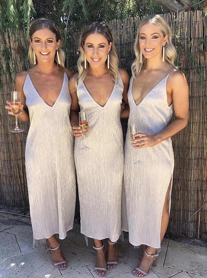 Slinky Slip Ankle Length Bridesmaid Dresses, Low Back Wedding Party Dress PB44
