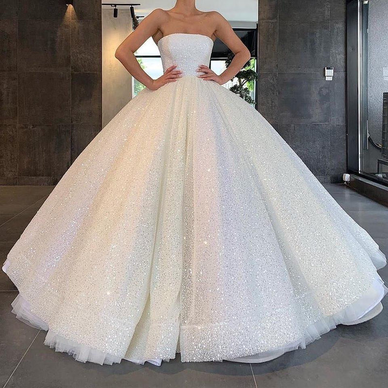 Glitter strapless ball gown wedding dresses sparkly bridal gown mg673