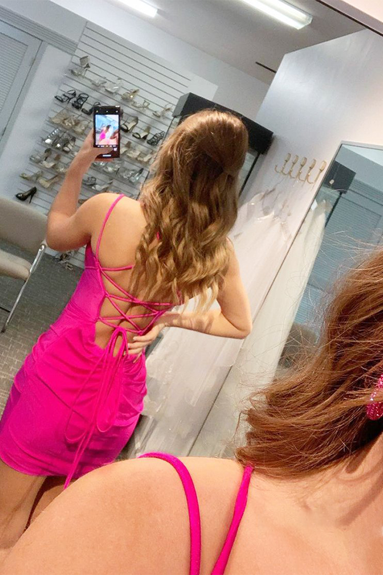 simple v neck hot pink tight homecoming dresses bodycon party dress