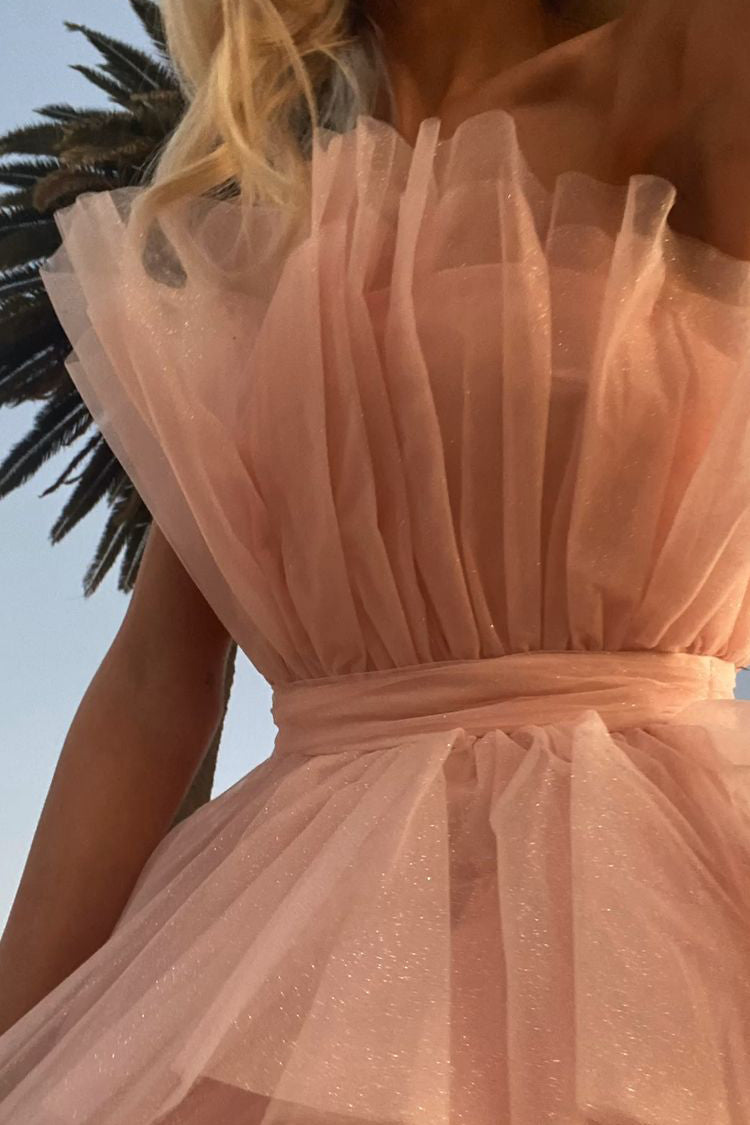 pretty pink strapless homecoming dress with layers a line party dress