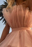 pretty pink strapless homecoming dress with layers a line party dress