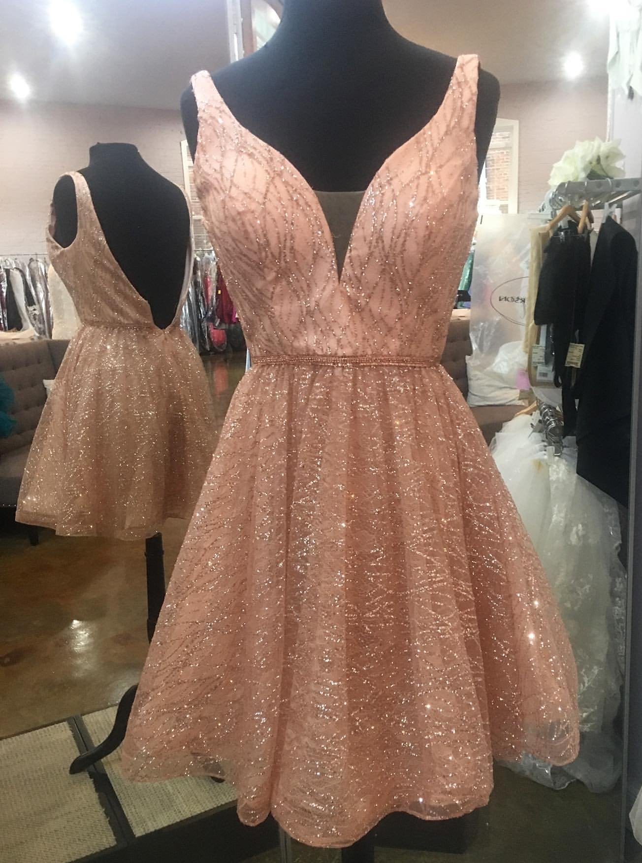a line v neck backless homecoming dresses sequins short prom dress
