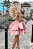 strapless blush semi homecoming party dresses with tiered skirt