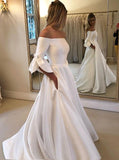 Princess Off Shoulder Wedding Dresses Flare Sleeves Vintage Bridal Dresses PW04