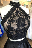 two piece little black dress lace top cut out satin party dress