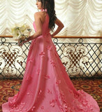 A-line Halter Light Plum Long Prom Dresses With Handmade Flowers MP159