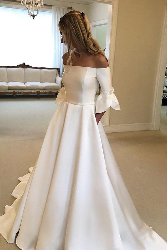 Princess Off Shoulder Wedding Dresses Flare Sleeves Vintage Bridal Dresses PW04