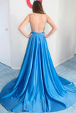 Ice Blue Backless Long Prom Dresses A-line Appliqued Formal Evening Dress MP79
