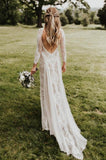 ivory long sleeves sheath backless beach lace wedding dress