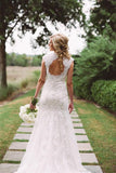 elegant lace appliques sheath wedding dress with keyhole back