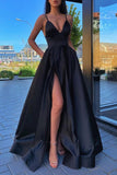 Simple A Line V Neck Red Long Prom Dresses, Formal Evening Dress With Pockets MP23