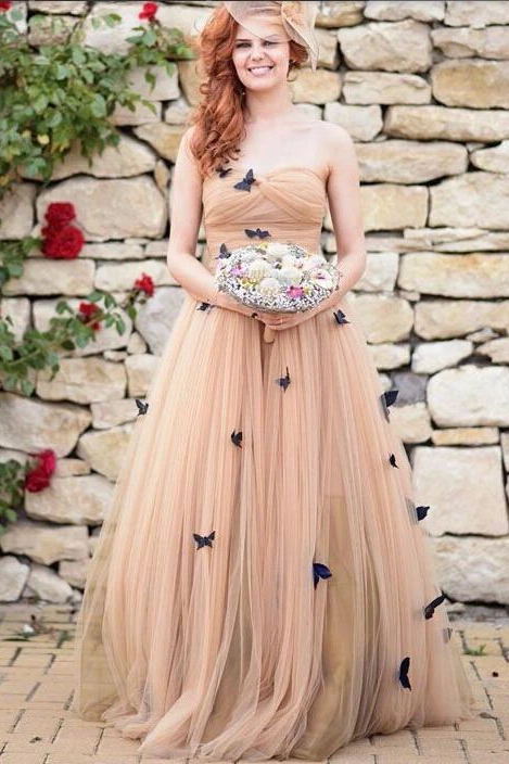 a line sweetheart 3d butterfly appliques prom dress long formal gown