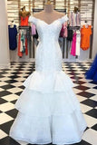 Off Shoulder Lace Appliques Tiered Mermaid Wedding Bridal Dress GW697