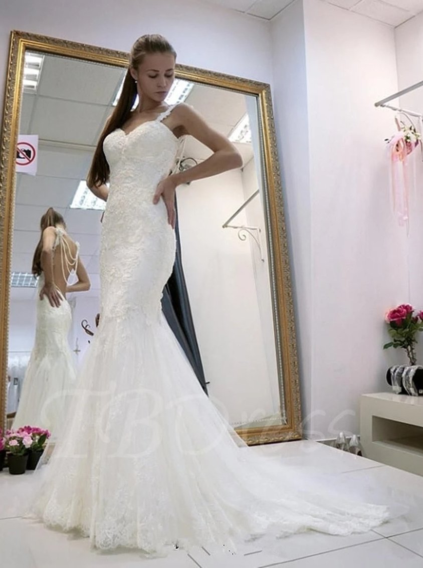 Spaghetti straps backless wedding dresses mermaid bridal dresses mg685