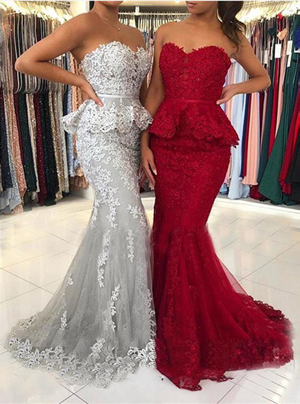 Mermaid sweetheart lace applique long prom dress graduation dresses mg108