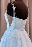 Charming a line spaghetti straps tulle starry night long prom dresses mg269