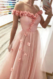 A-line 3D Appliqu¨¦ Off Shoulder Tulle Glitter Long Prom Dresses MP154