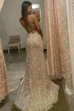 sparkly mermaid sequins long prom dress evening dress with backless
