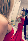 strapless trumpet prom dress mermaid red satin evening dress