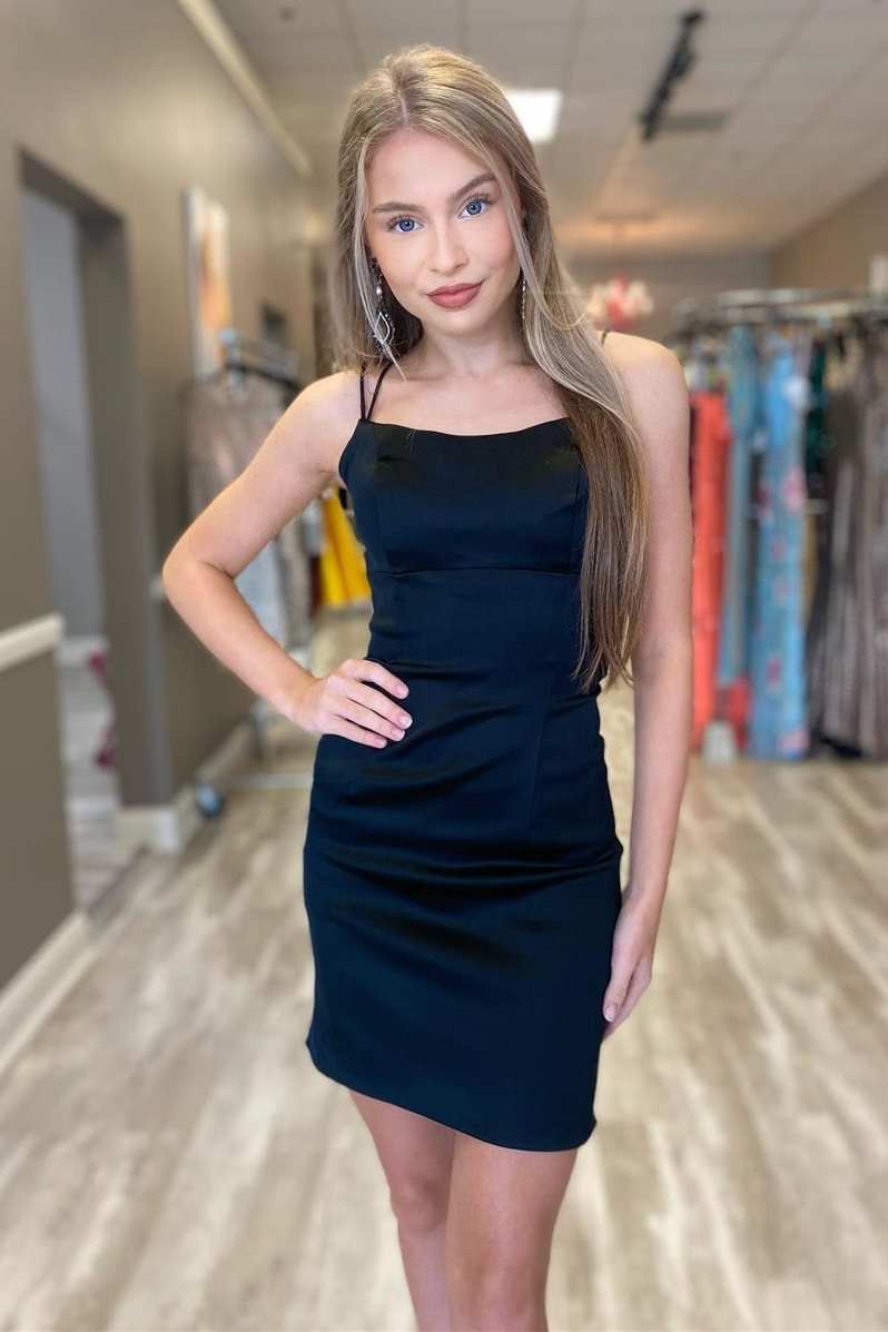 satin spaghetti straps tight backless homecoming dress simple short party dresses