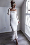 Off-Shoulder Long Sleeves Hi-Low Lace Mermaid Bridesmaid Dress GB365