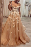Off Shoulder Tulle Long Prom Evening Dresses 3D Flowers Appliques MP174