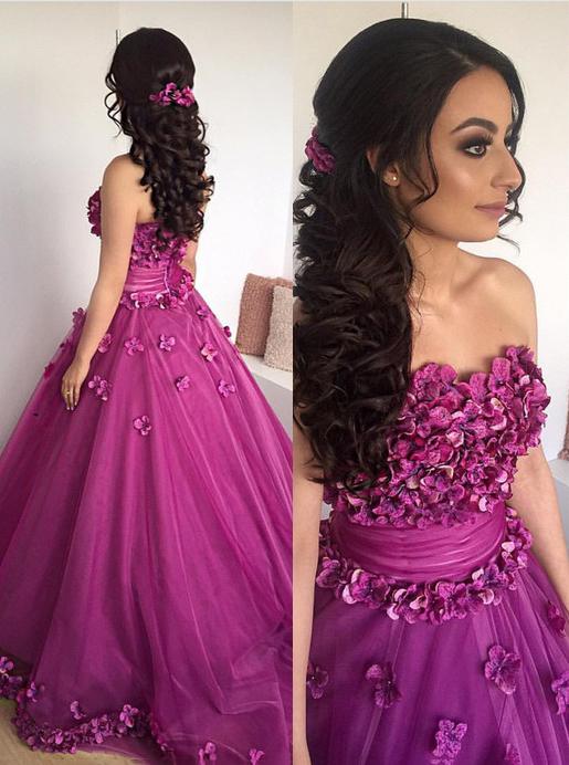 Sweetheart prom dresses long ball gown 3d appliques quinceanera gown mg254