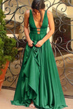 Simple A Line Long Prom Dresses, Dark Green Long Evening Dress MP03