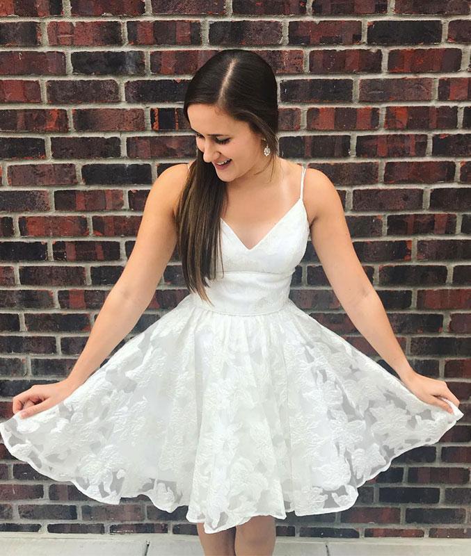 a line sleeveless short prom dress spaghetti straps homecoming dress
