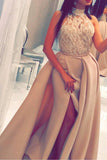 High Neck Satin Mermaid Prom Evening Dress with Beading Split MP206