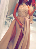 High Neck Satin Mermaid Prom Evening Dress with Beading Split MP206