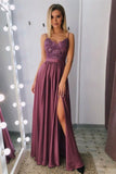 Spaghetti-straps A-line Long Prom Dress, Evening Dress With Split MP309