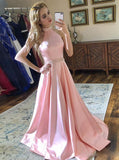 Backless A-line Halter Pink Satin Prom Dresses Formal Party Gown MP10