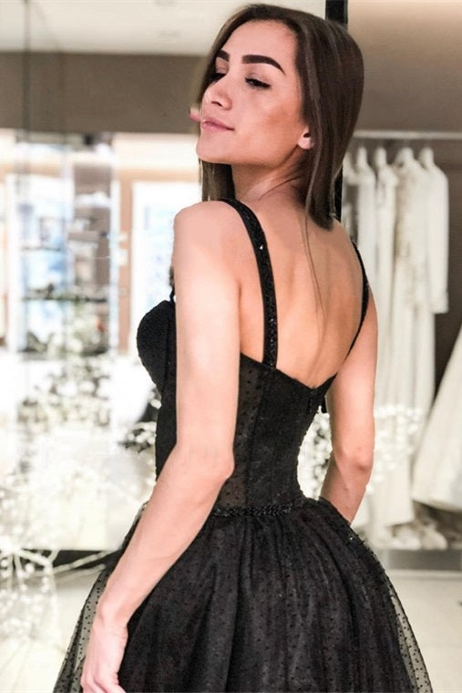 sweetheart straps black tea length prom dress short homecoming dress