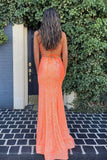 v neck straps sequined mermaid prom dresses long slit evening dresses