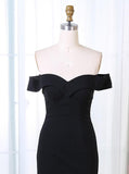off shoulder sheath split black long prom dress black evening gown