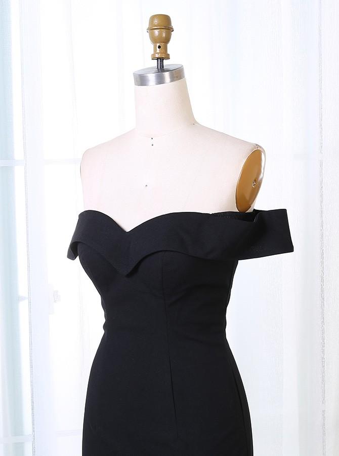 off shoulder sheath split black long prom dress black evening gown