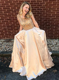 glamorous scoop floor length beading satin prom dress with pockets