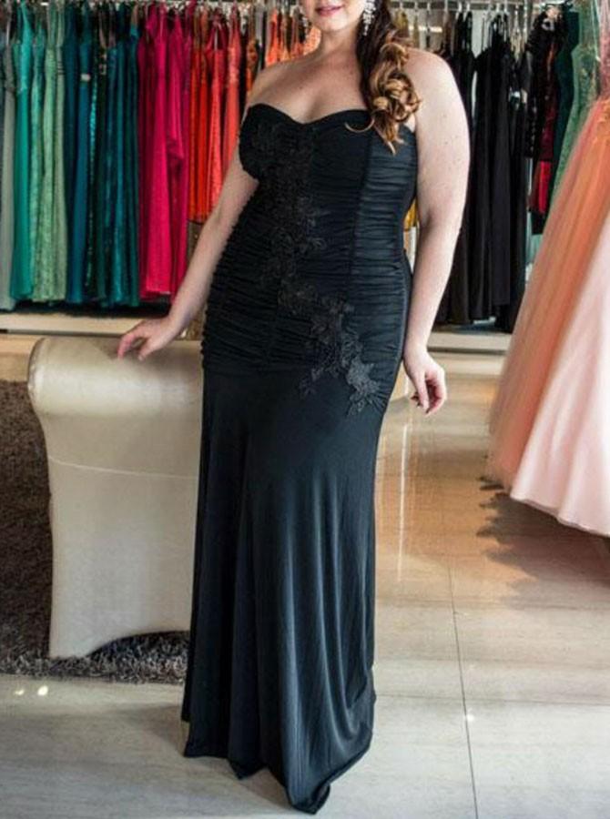 chiffon mermaid trumpet sweetheart ruched plus size prom dress with appliques