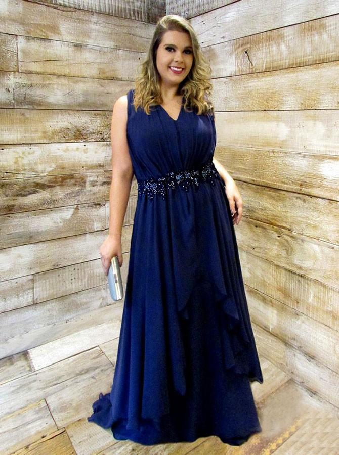 a line v neck beading waist ruched chiffon plus size prom dress
